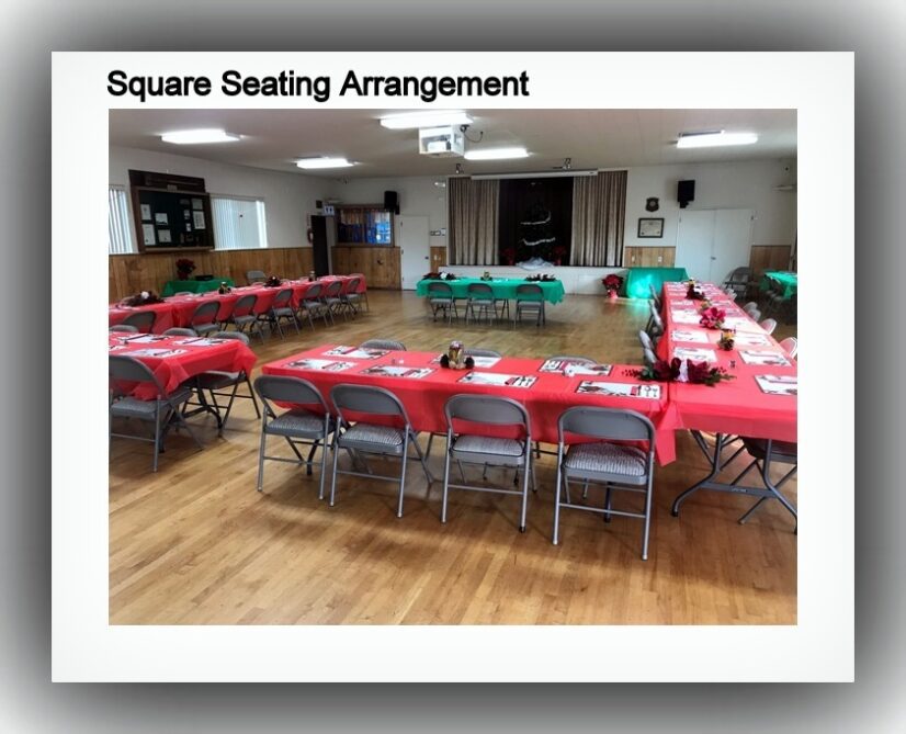 Example of square seating arrangement in the large hall